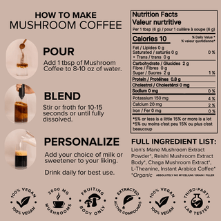 Mushroom Coffee with Lion's Mane, Reishi, Chaga, and L - Theanine (30 servings) - Bloomable Natural Products